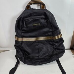 Adidas Backpack Black Gold Metallic 3 Stripe Quilted Back Sporty School Bag